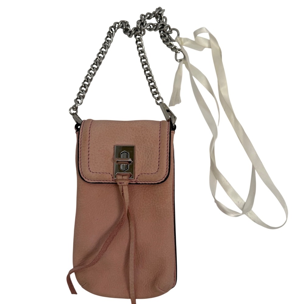 Rebecca Minkoff Avery Pink Leather Phone Crossbody Bag Silver Chain Tassel